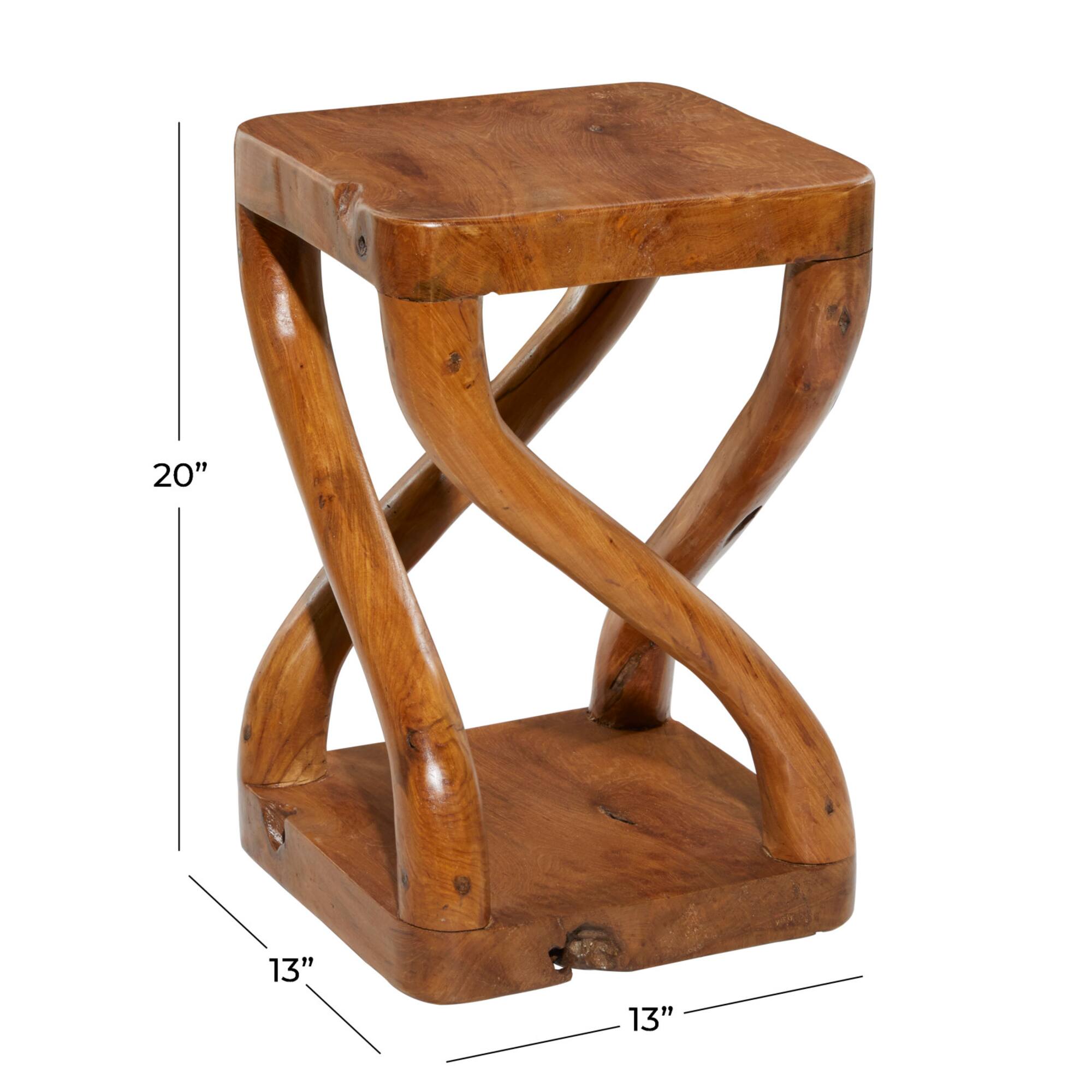 20" Brown Teak Wood Contemporary Stool